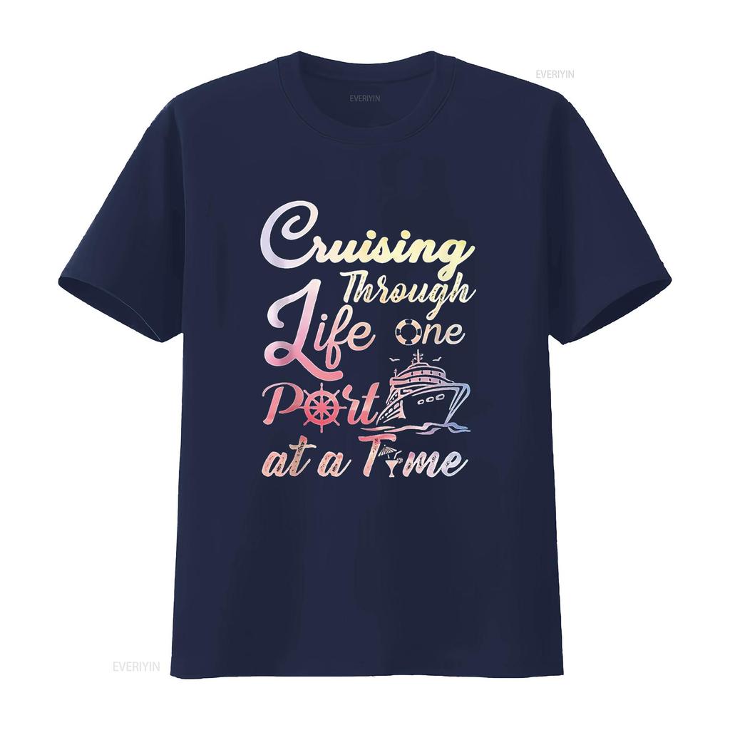 Cruising Through Life One Port At A Time And Youth T Shirt Black Vintage Washed Streetwear Breathable Comfortable Stylish