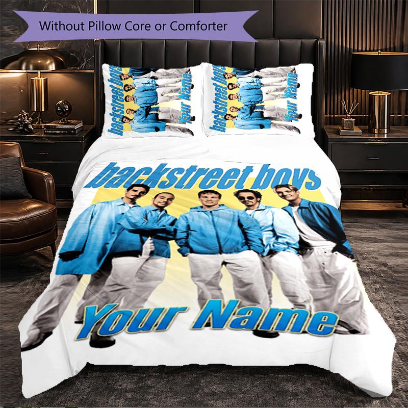 Backstreet Boys Customized Name Text Bedding Set, 1 Duvet Cover & 2 Pillowcases Personalized Bedroom Gift