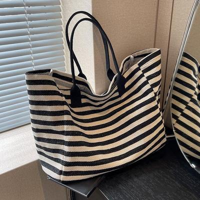 Women Canvas Shoulder Bag Ladies Shopping Bags High Quality Handbags Simple Stripe Design Tote Books Bag For Girls