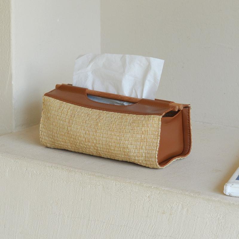 Natural Straw Weave Tissue Box  Living Room Coffee Table Desktop Storage Box Dining Room Simple Napkin Storage Room Decoration