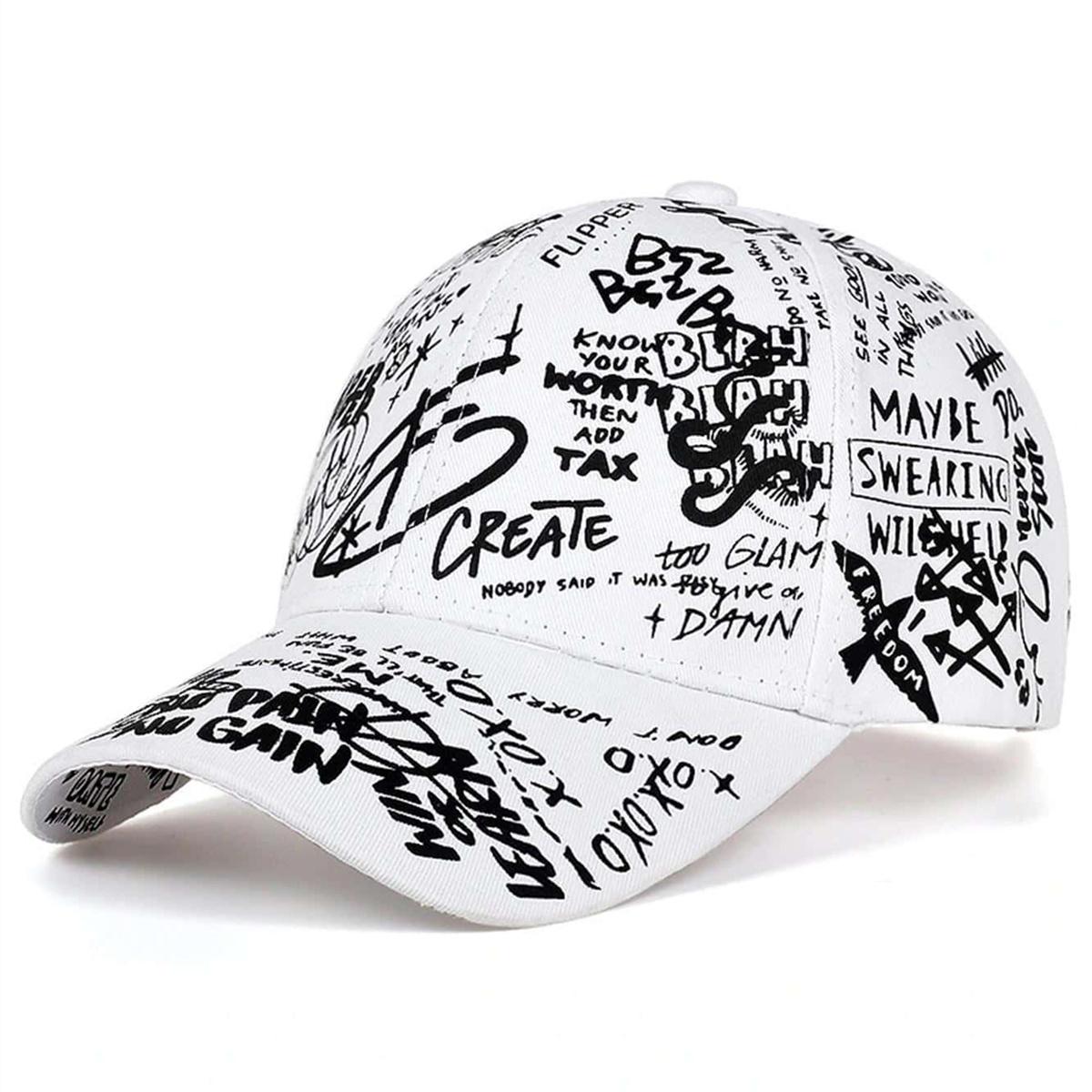 

Бейсболка с принтом граффити, регулируемые хлопковые хип-хоп уличные шляпы, весенне-летние шляпы для отдыха на открытом воздухе, кепки для пар белый