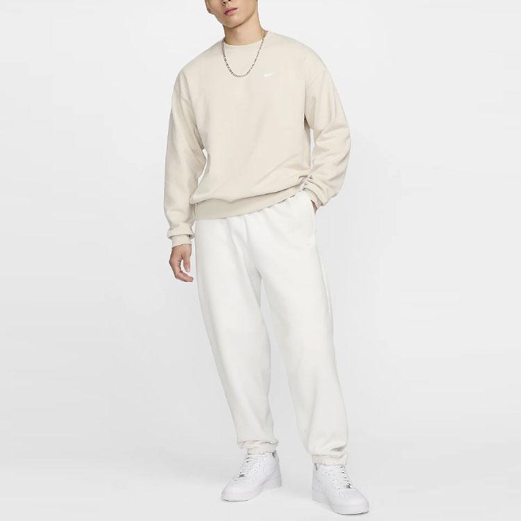 Nike Solo Swoosh Simple Solid Color Brand Small Logo Embroidered Warm Fleece Crewneck Sweatshirt Men sweatshirt Light DX0812-104
