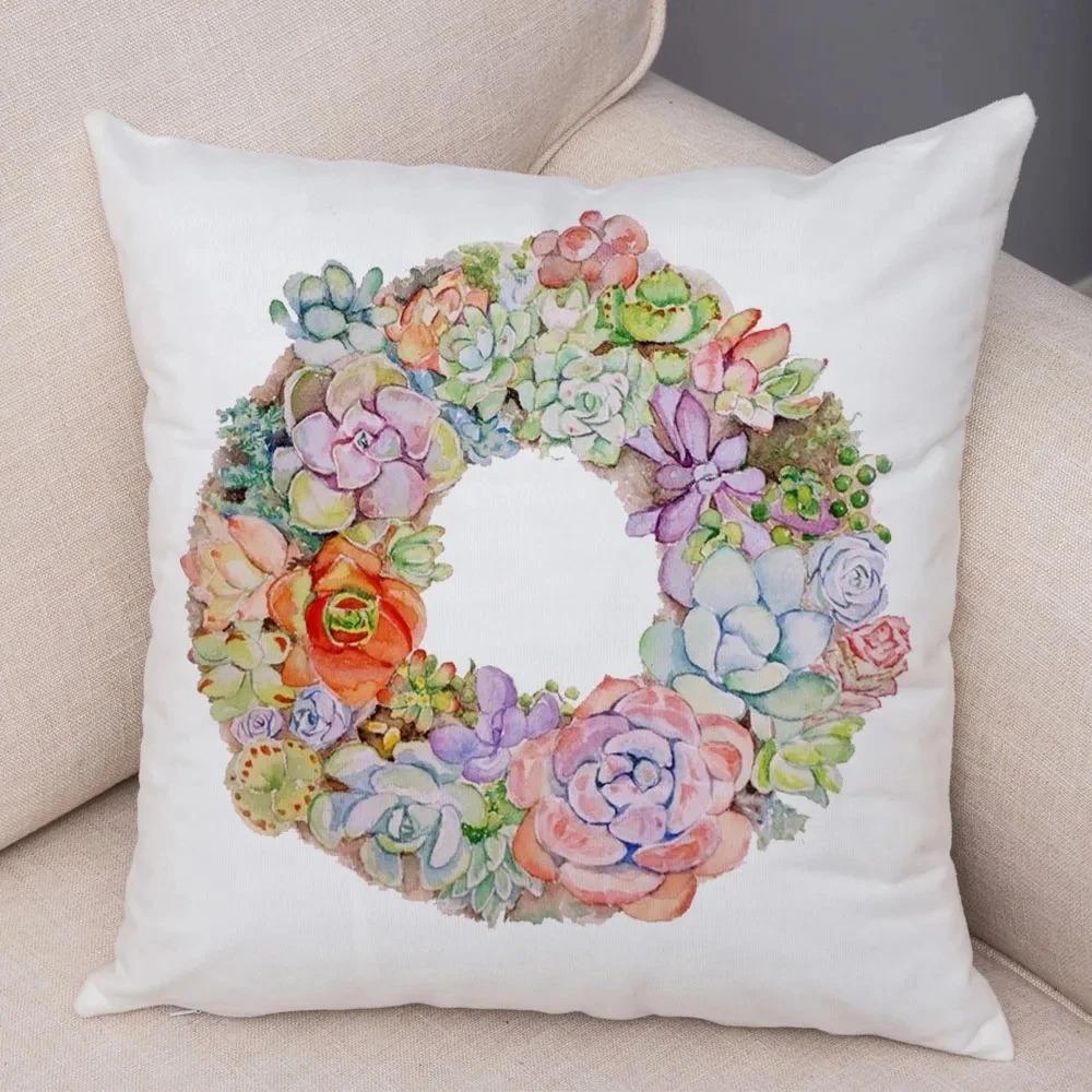 Watercolor Succulents Decorative Pillowcase Car Ornaments Office Living Room Sofa Home Pillowcase