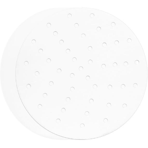 100 Pcs Perforated Bamboo Steamer Liners, Dumpling Steam Paper, 10 Inch Round Anti-Stick Steamer Paper for Bamboo Steamer, Metal Steamer (White)