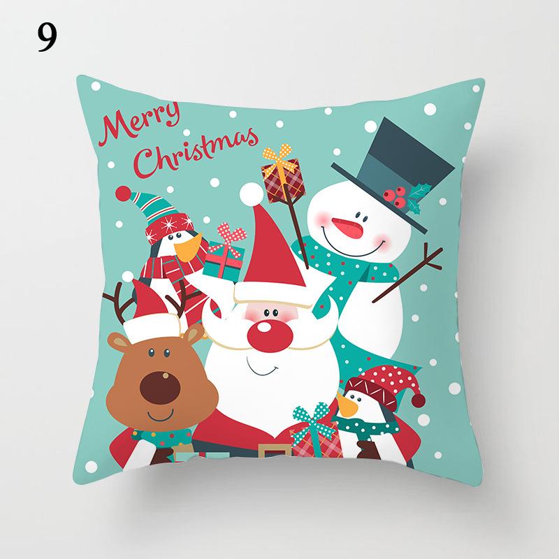 Christmas Cartoon Santa Claus Elk Penguin Decorative Pattern Pillow Case Bedroom Living Room Sofa Cinema Car Throw Pillow Case