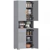Armadio da Cucina Alto 180 cm, Dispensa con Ante a Chiusura Morbida e Ripiani Regolabili, Grigio Lucido