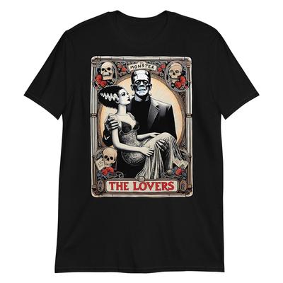 Horror The Lovers Tarot Card Funny Frankenstein And Bride Tshirt