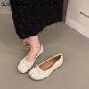 Fashion SUOJIALUN 2024 Autumn Women Flat Shoes Fashion Split Toes Shallow Slip On Ladies Casual Laofer Shoes Soft Flat Outdoor Dress Boa