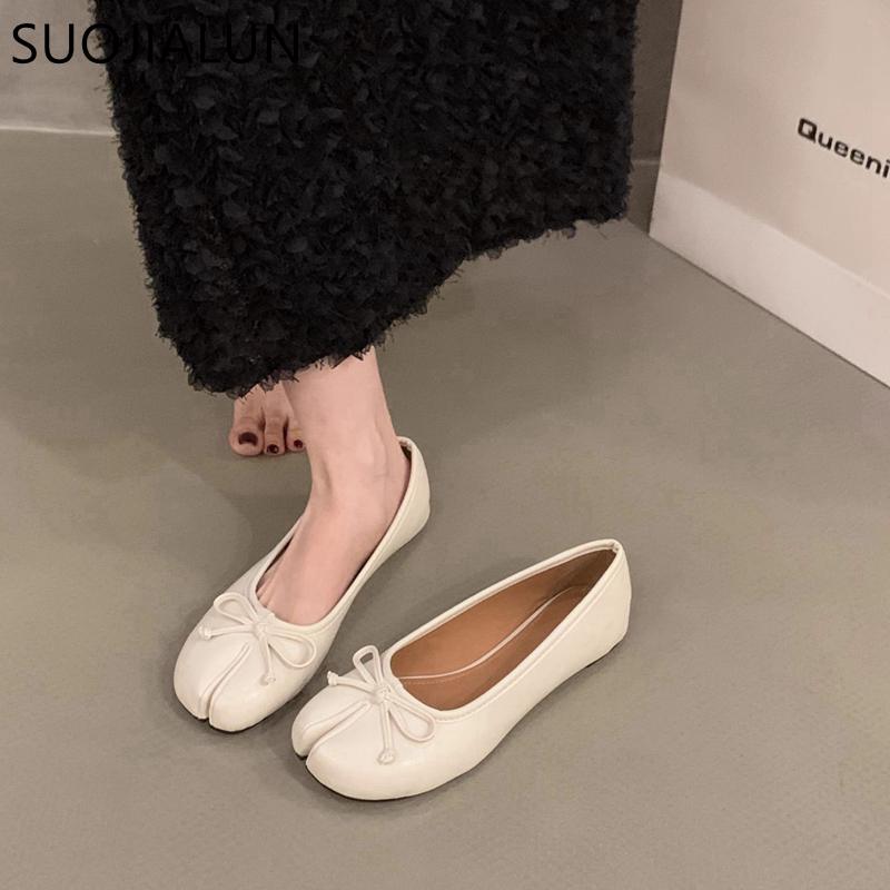 Mode SUOJIALUN 2024 Höst Dam Flats Mode Delade Tår Grunda Slip On Damer Casual Loafers Mjuka Flats Utomhus Klänning Boa
