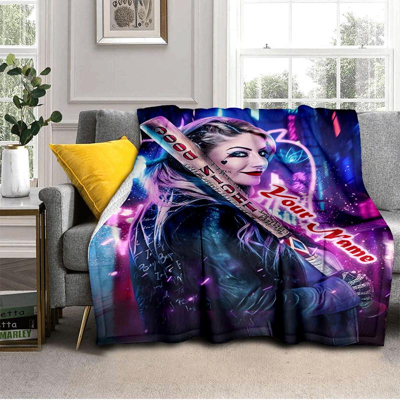 1PC Custom Name Cyberpunk Neon Dreams flannel blanket versatile, all-season throw suitable for the living room, bedroom, camping, travel, and gift