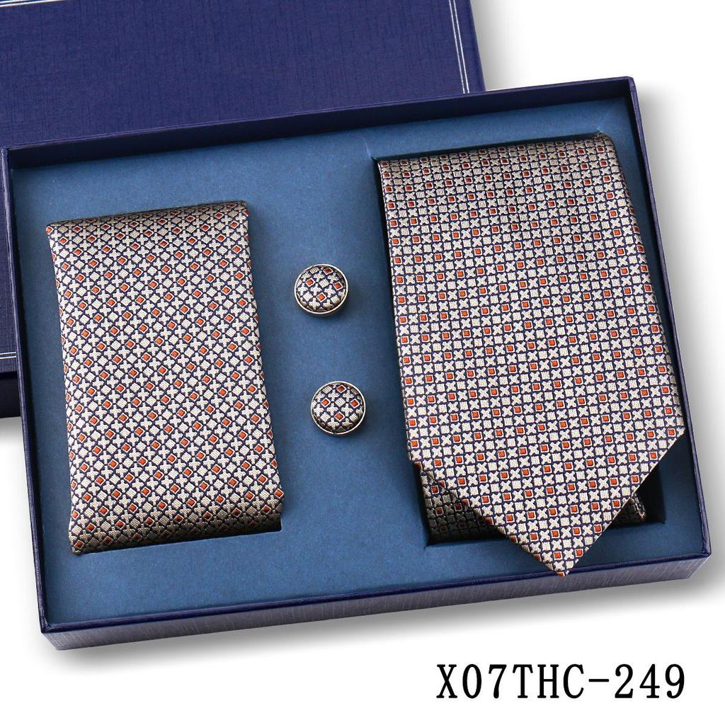 Men's Black Striped 3-Piece Gift Set: Hand-Tied 8cm Tie with Pocket Square & Cufflinks