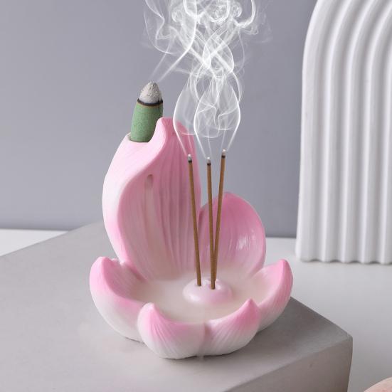 Suport pentru bețișoare de tămâie Yousheng Lotus, arzător de tămâie cu refluxul, suport pentru con de tămâie din rășină pentru iubitorii de tămâie, cadou pentru masa centrală