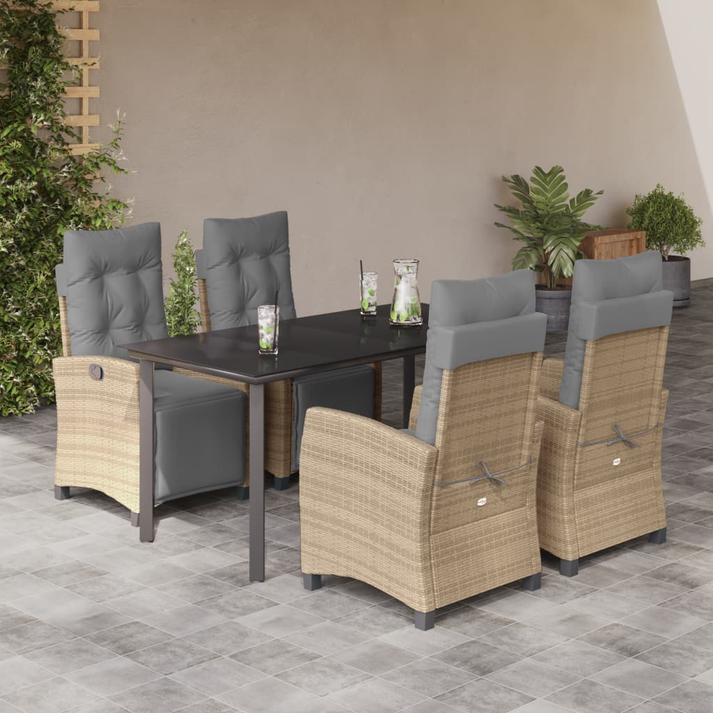5 Piece Outdoor Dining Set with Cushions Beige Mix Poly Rattan