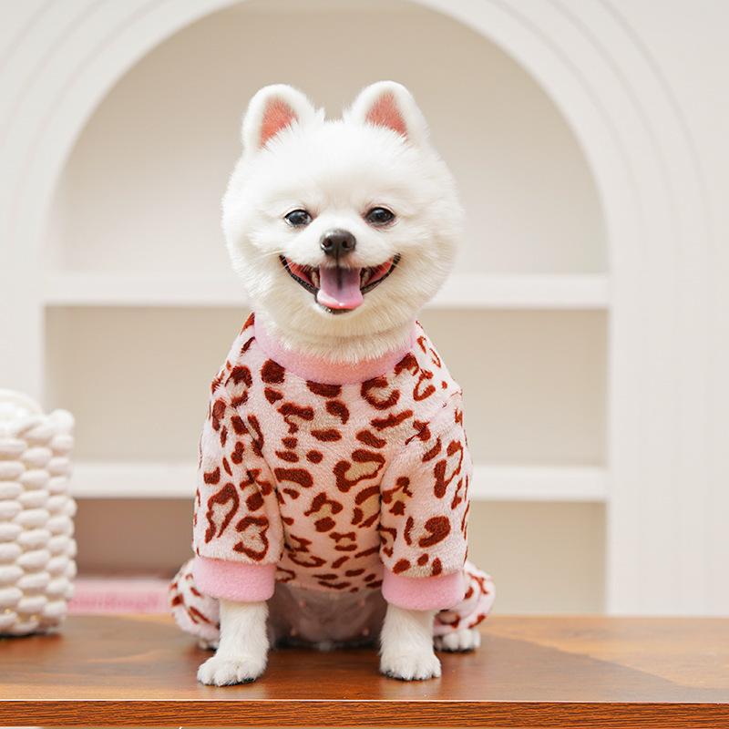Cat Clothes Warm Leopard Print Dinosaur Four-Legged Dog Clothes Autumn Winter Velvet Clothes Bear Pet Products