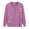 Grandma's Spring Autumn Flower Printing Knitwears Middle-Aged Mother Cardigan Embroidered Knitting Top for Women