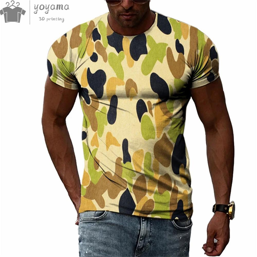 Men's Camouflage 3D Printed T-shirt, Personalized Casual T-shirt, Harajuku Street Round Neck Short Sleeved T-shirt, Summer Fashion