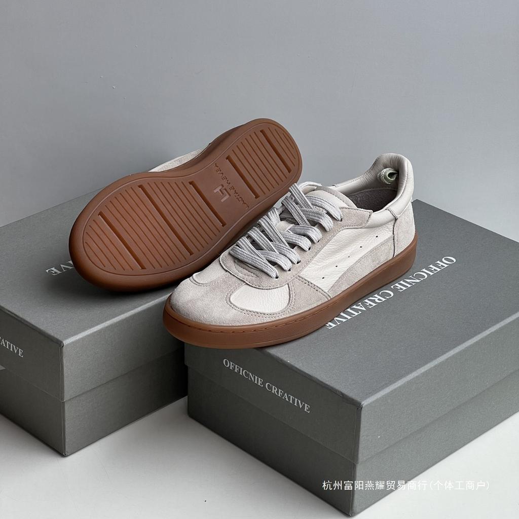 Factory couple niche OFF German training shoes retro OC old white shoes soft cowhide women's flat casual board shoes