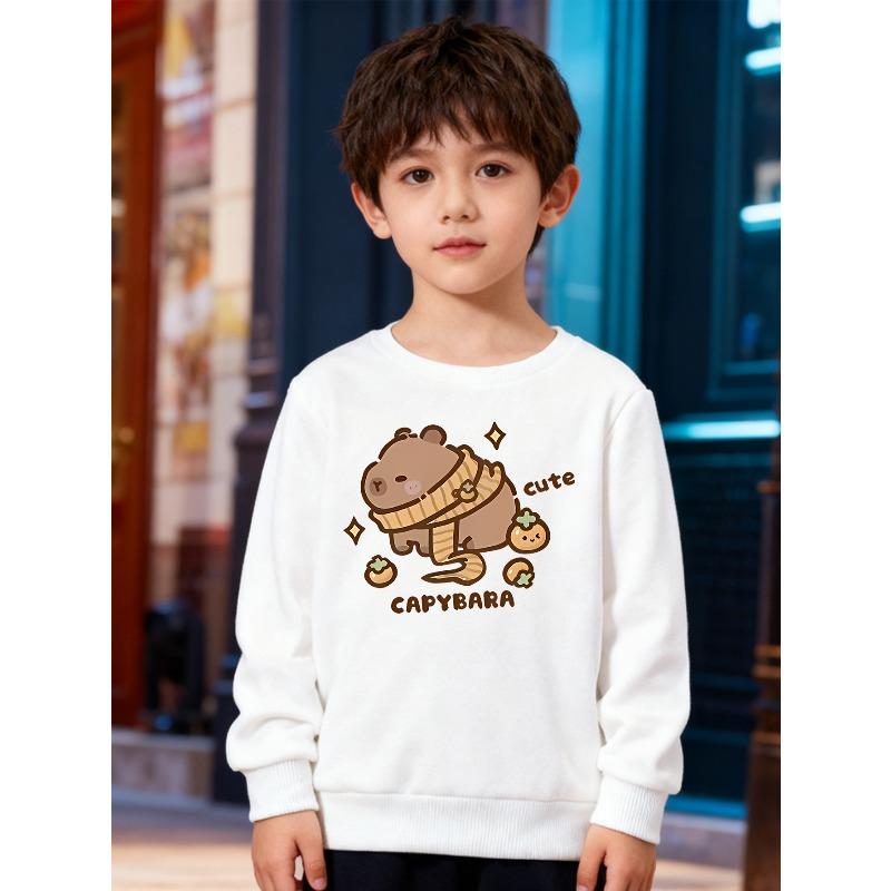European Sizes Kids' Fashion Sweatshirt, Round Neck Pullover with Cartoon Print, Suitable for Daily Casual Wear and Outdoor Activities