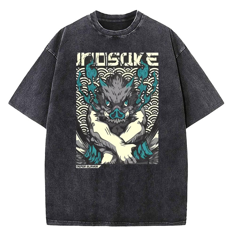 Anime Movie Demon Slayer Unlimited Castle Washed T-shirt Printed T-shirt Fashion Anime Enthusiast Short Sleeve