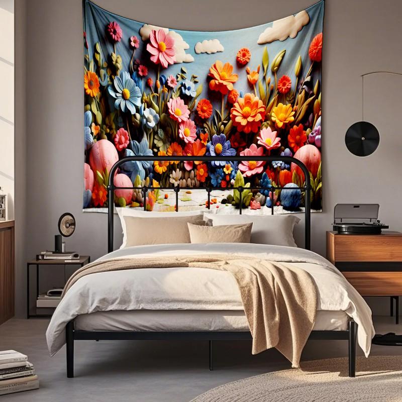 Boho Chic Wall Tapestry With Moon Phase Floral Starry Sky Design Bedroom Yoga Studio Decor