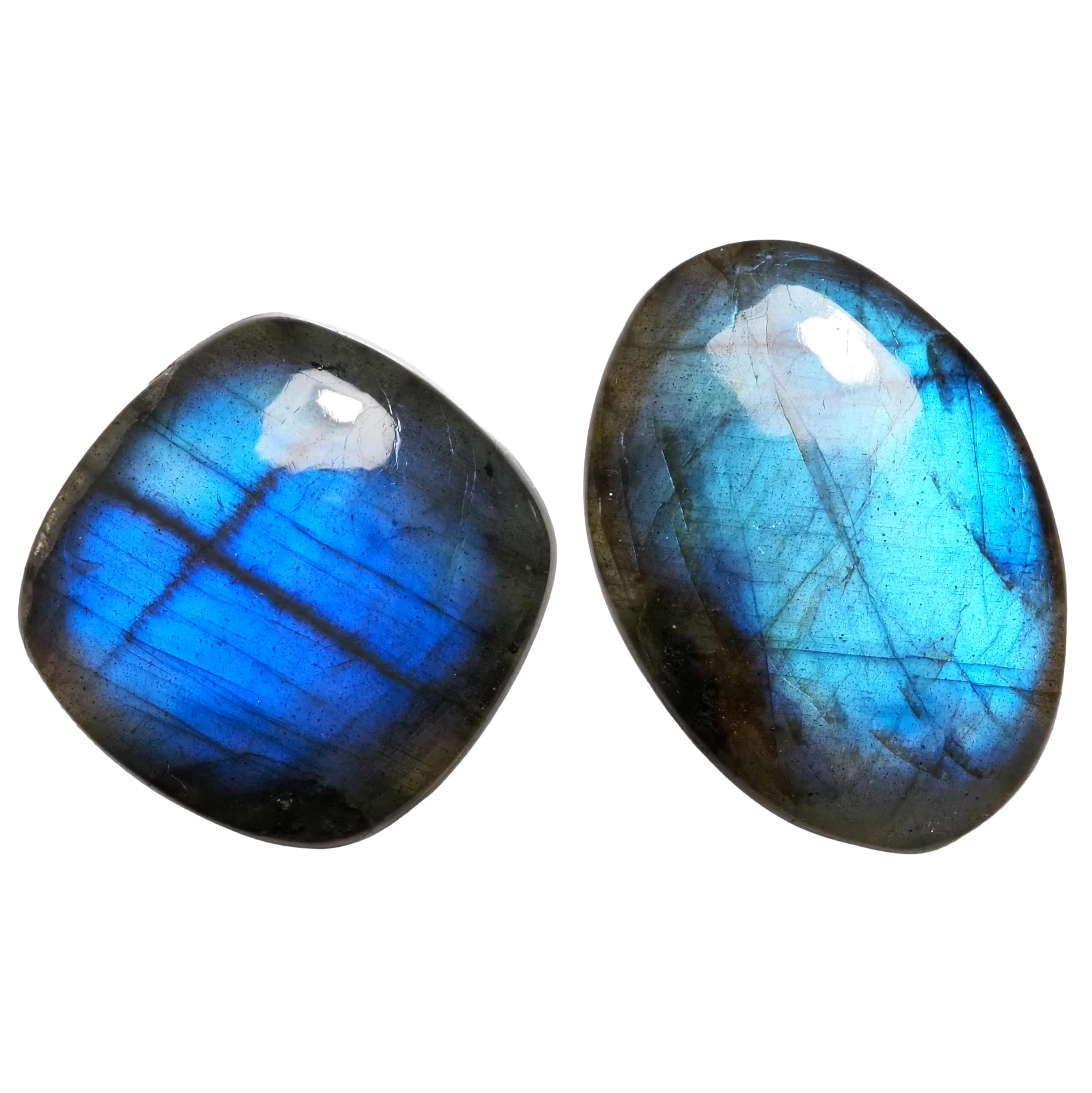 stone Natural Mineral Labradorite Cabochon Set Total of 2 [N2 Natural] (blue labradorite) - (SB5  One-of-a-kind  pieces approx. 66ct)