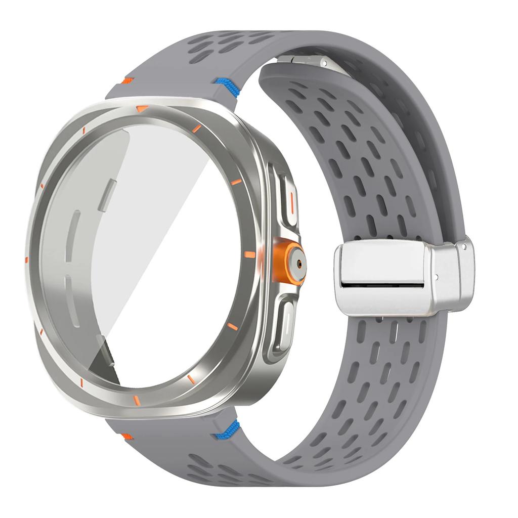 For Samsung Galaxy Watch 7 6 40mm 44mm Silicone Magneti Buckle Band +Change To Case Tempered Glass Full Protective Cover Bumper