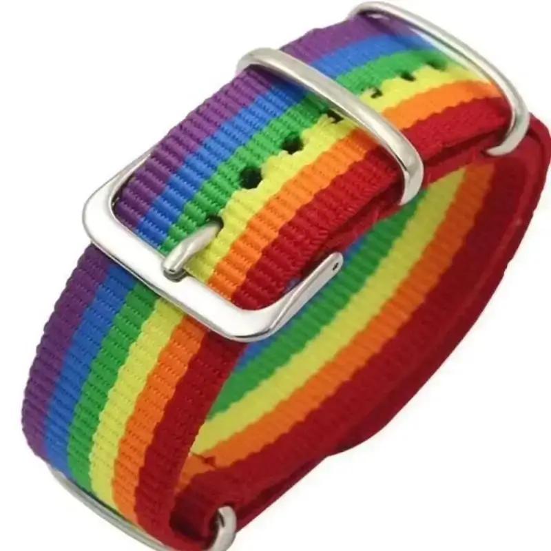 Pride Month Rainbow Wristband Lesbians Gays For Men And Women Nylon Colorful Watch Strap