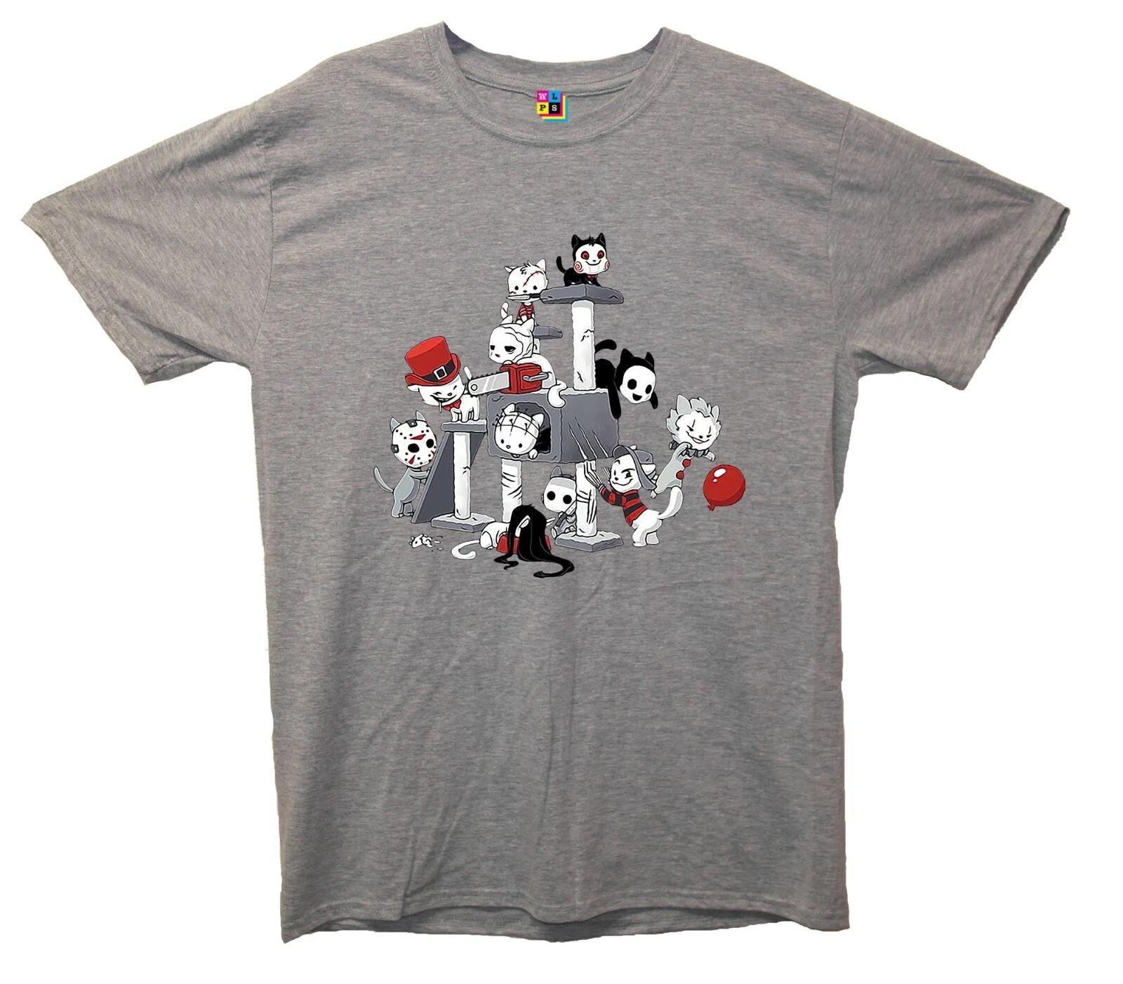 Cats As Horror Characters Halloween Printed T-Shirt 3XL