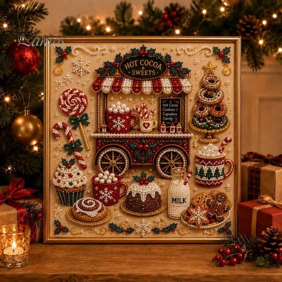 Artistic Faux Pearl Bead Mosaic Christmas Art Kit, 20x20cm Xmas Painting DIY Decorative Gemstone Wall Sparkling 3D Diamond Craft Kit for Adults,