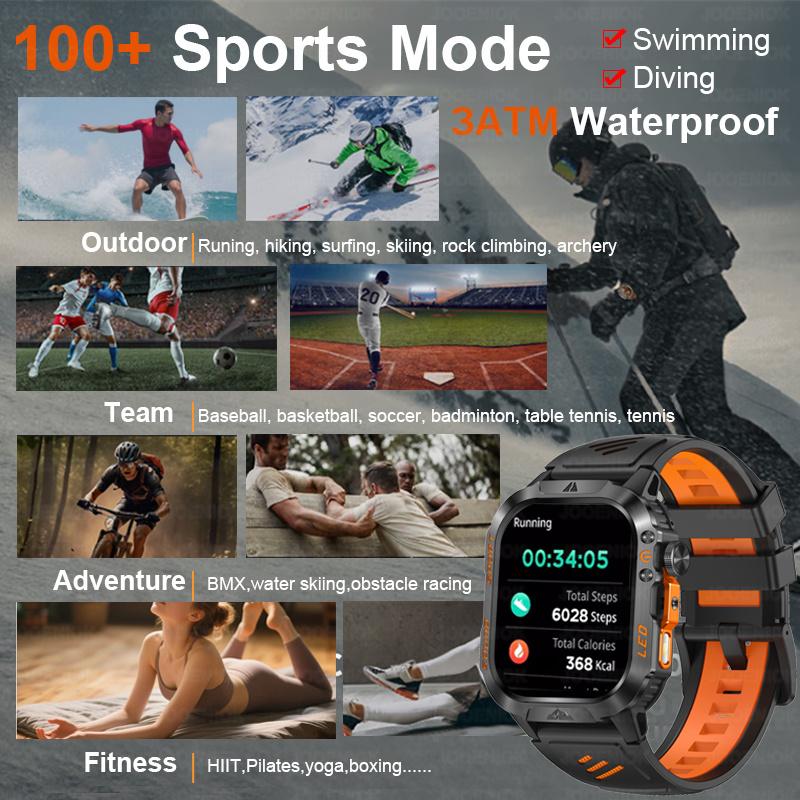 New 1200mAh Large Capacity Battery Smart Watch Men Outdoor Flashlight 3ATM Waterproof Sports Fitness Bluetooth Call Smartwatch