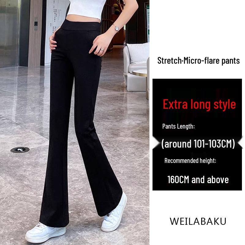 Women's Black Petite High-Waisted Flared Pants - Slimming, Elastic, Floor-Length for Spring, Summer, Autumn