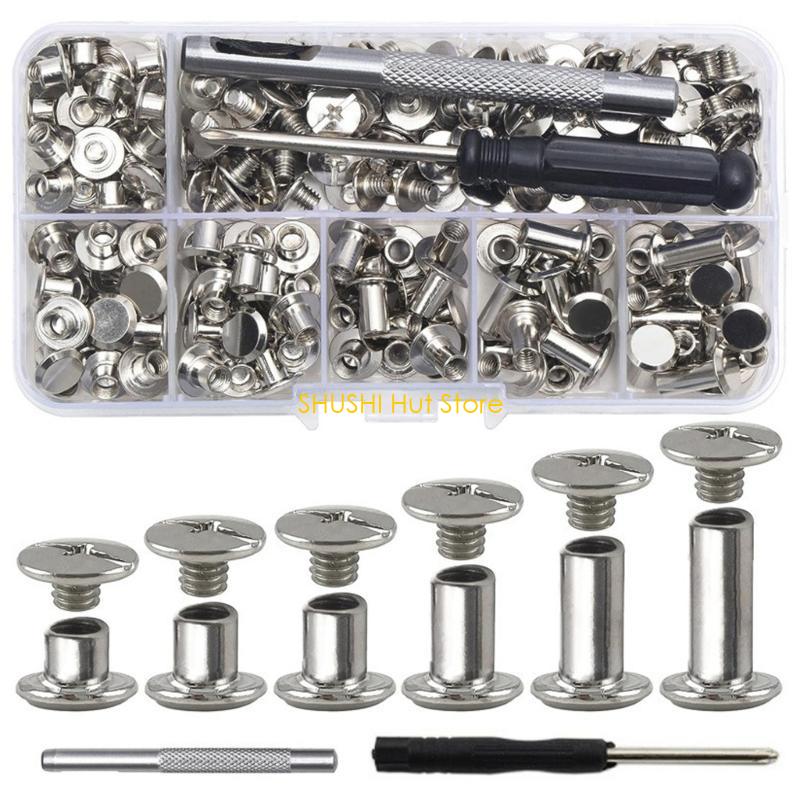 

110Pcs Binding Screws Set Book Binding Rivets Crossed Head Button Screws for Leather Belt Bookbinding D57B