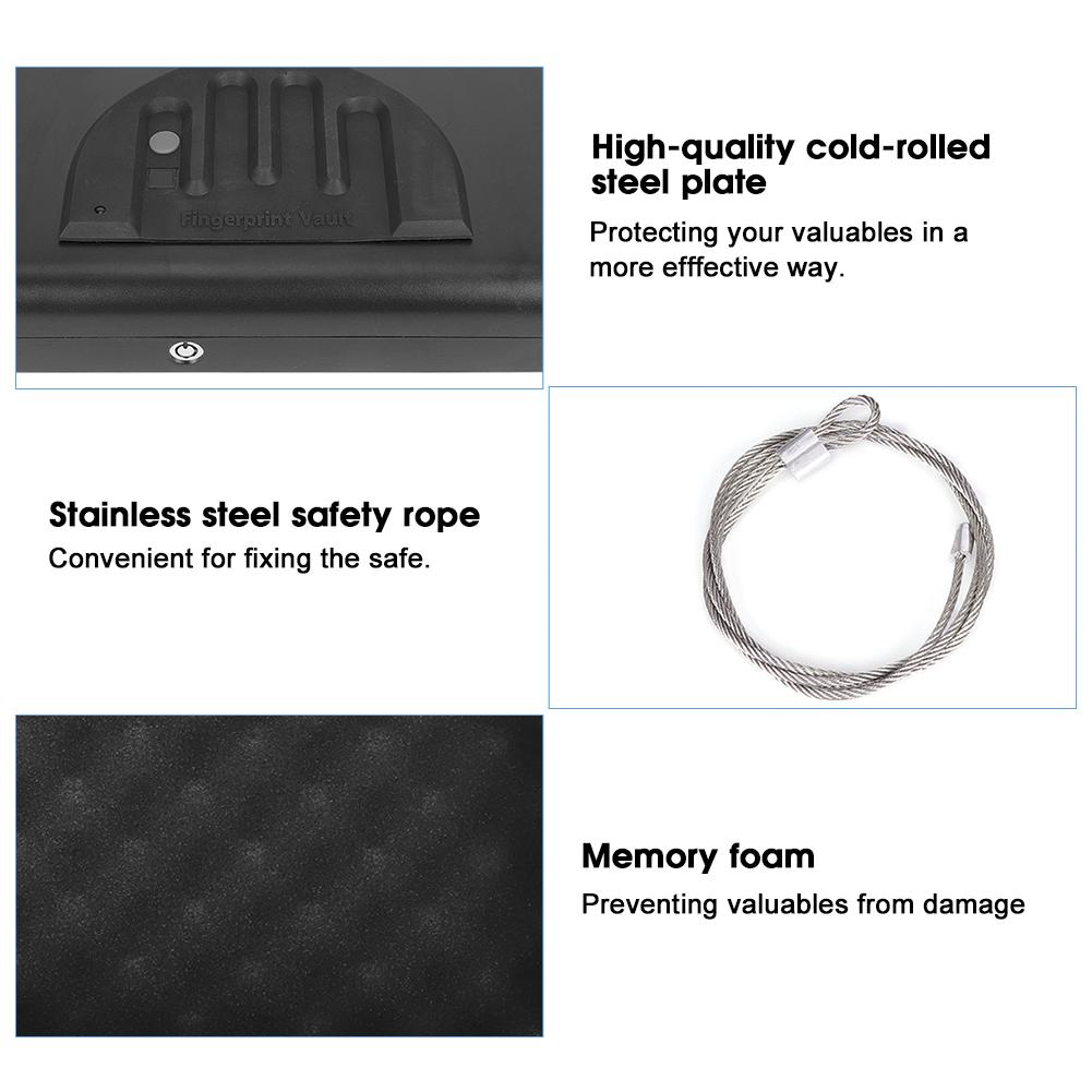 Fingerprint Safe Box Cold Rolled Steel  Key Lock Safes for Money Valuables Jewelry Pistol Mini Car
