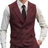 Men Vest Brown Suede Leather Gentleman Business Waistcoat Vintage Regular Slim Business Banquet Men Suit Vest