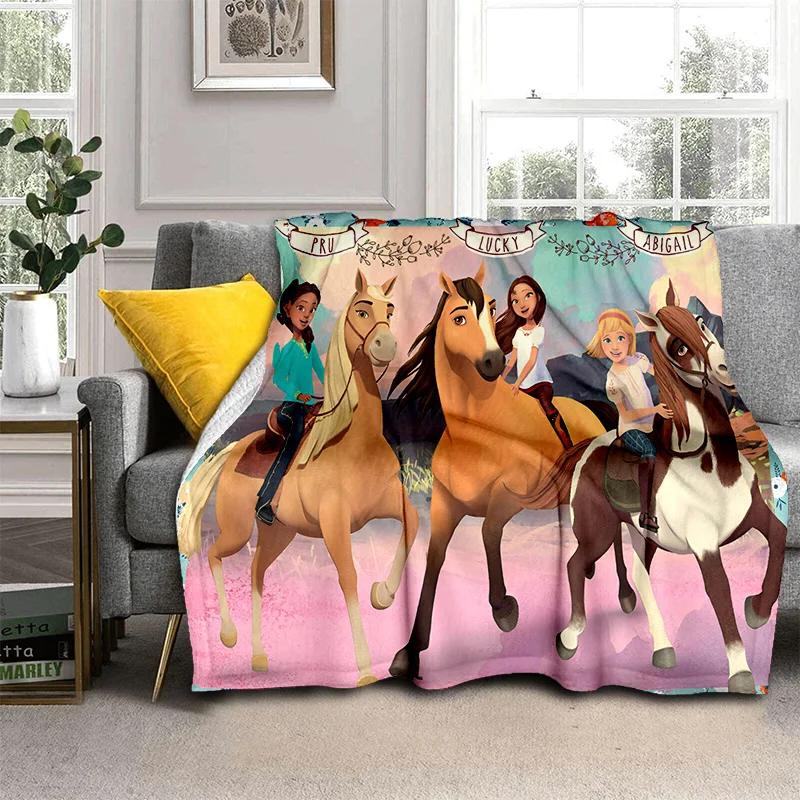 Coperta Cartoon Spirit a Cavallo con Cavalli Liberi, Morbida Coperta Plaid per Casa Camera da Letto Letto Divano Picnic Viaggio Ufficio Coperta per Bambini