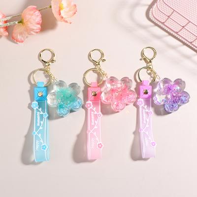 Acrylic Liquid Cartoon Girlish Sakura Diary Cherry Tree Oil Quicksand Bottle Keychain Pendant Chain