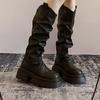 Vintage Slip On Women Knee High Boots Fashion Platform Height Increase High Knight Booties Winter Shoes