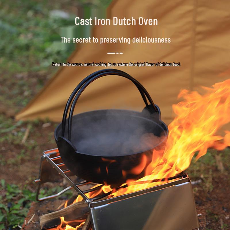 Cast Iron Non-Stick Camping Dutch Oven with Hanging Wok