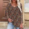 Fall New Women's Casual Loose Print V-neck Long Sleeve T-shirt Top, European & American Style