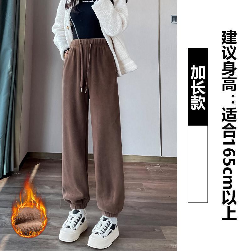Pink Fleece Sweatpants Women's Autumn and Winter Thickened Outer Wear Cotton Pants Fleece Warm Pants Small Sweatpants