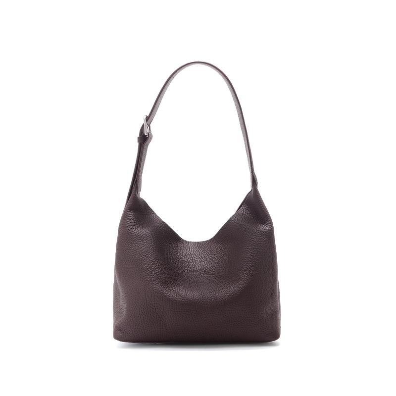 

Head Layer Cowhide Vegetable Basket Bag, Women s Niche Armpit Shoulder Bag, Large Capacity Commuting Leather Crossbody Bucket Bag 22*14*21cm темно-коричневого
