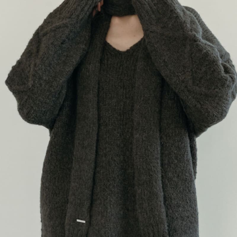 MOIFAIRE Wool  KNIT MUFFLER / CHARCOAL