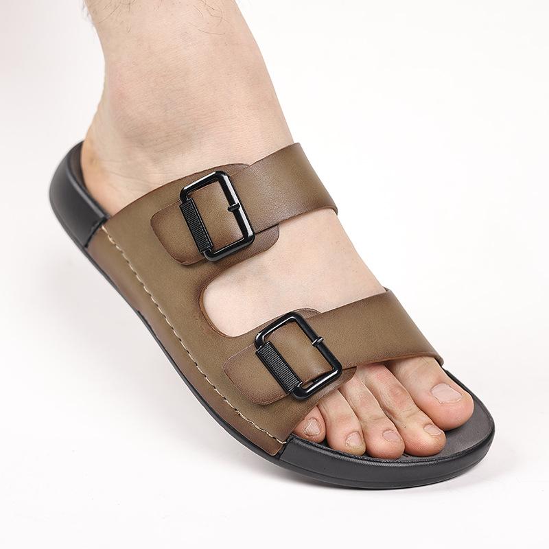 Slippers for Men 2025New Summer Casual Beach Shoes High Quality Cowhide Leather Slippers for Men Comfort Non Slip Flat Slippers