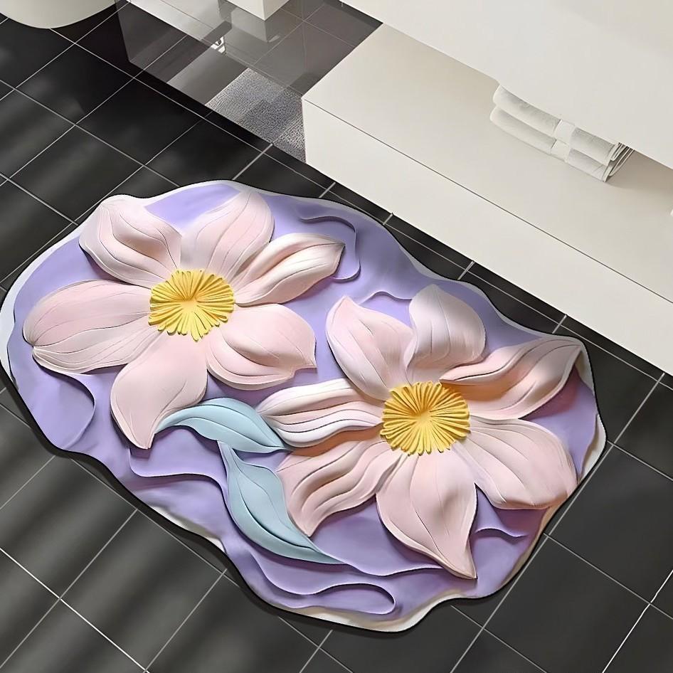 Light Luxury Three-dimensional Vision Flower Diatom Mud Floor Mat, Toilet Door Water Absorption Non-slip Foot Mat, Door Mat