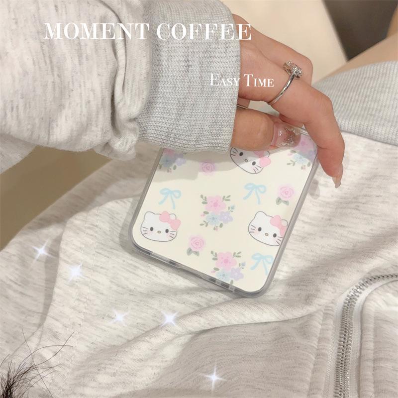 Floral bear rabbit design for Samsung Z Flip 3/4/5 and Oppo N3 Flip phone case with card pocket.