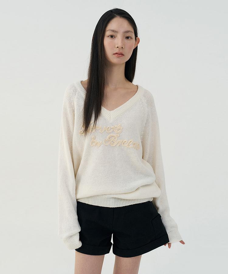 Tabert Loose V-Neck Knit - Ivory Ivory/Free