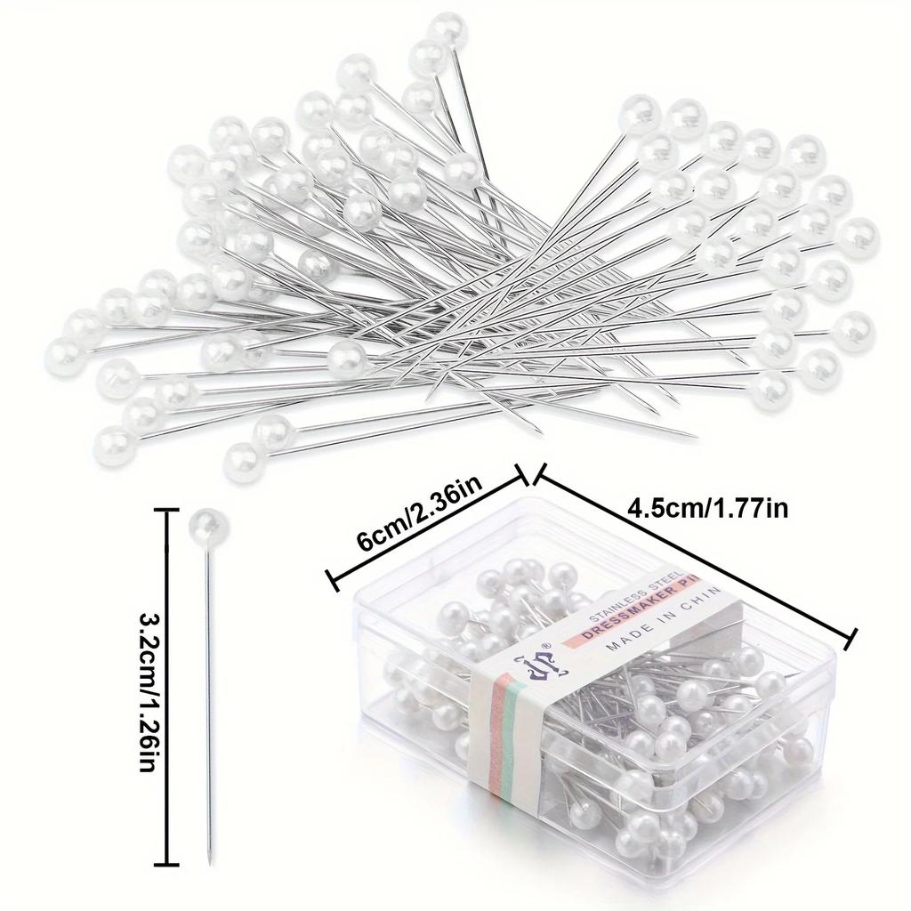 100pcs/box Round Pearl Head Needles 3cm White Dressmaking Pins Stitch DIY Straight Push Sewing Tools Household Positioning JXB