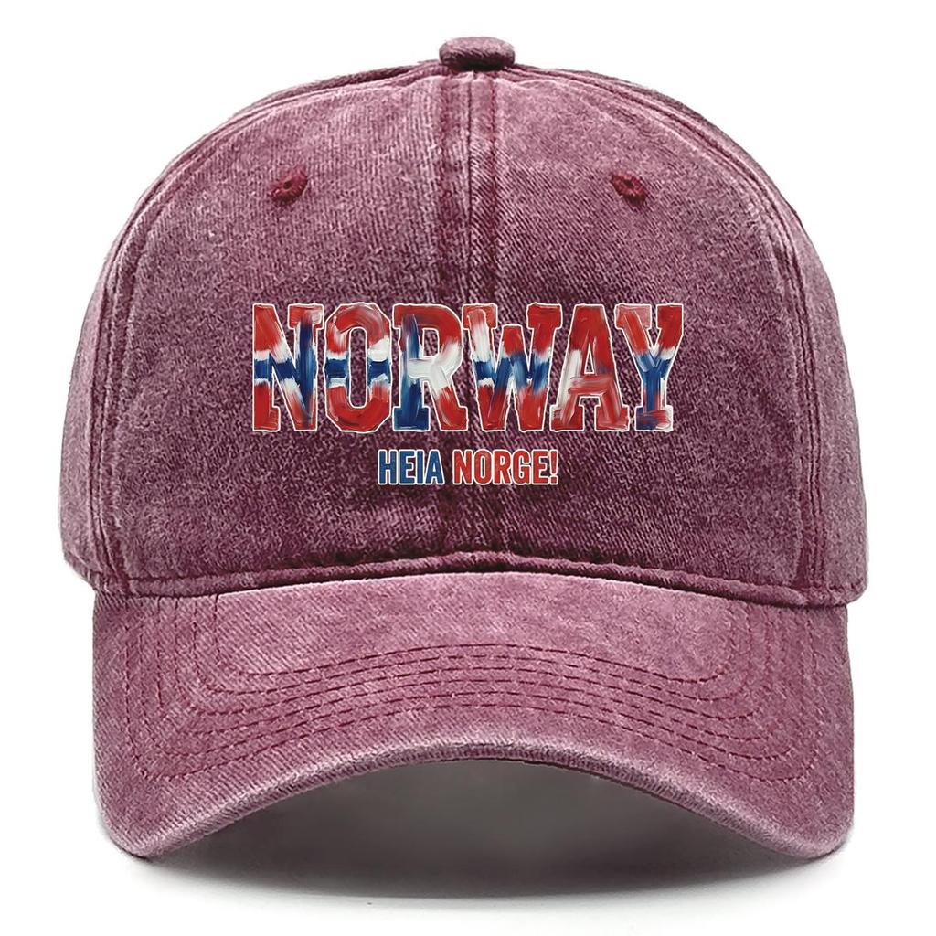"NORWAY" "HEIA NORGE" Flag Printed Sun Hat , Adjustable Snapback Baseball Cap Simple Leisure Lightweight Distressed Dad Hat