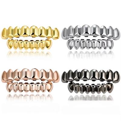 Γυαλιστερό Φινίρισμα Δόντια Grillz Σετ Πάνω Κάτω Οικολογικός Χαλκός Αντιολισθητικά Δόντια Grillz Καπάκια Λαμπερό Ασημί Κοσμήματα Δοντιών Πάρτι