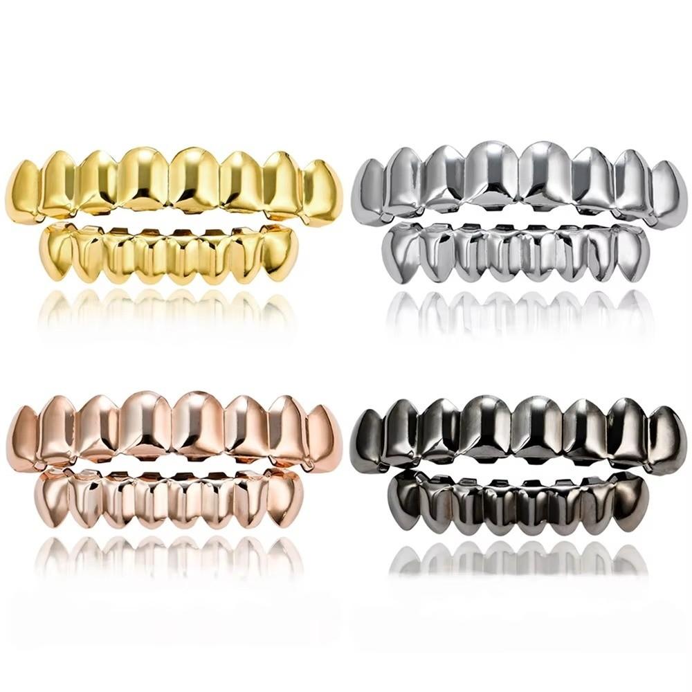 Eco-friendly Copper Teeth Grillz Caps Anti Slip Teeth Jewelry Teeth Grillz Top Bottom Set Cosplay